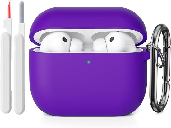 Hoes beschermhoes compatibel met AirPods Pro 3e generatie met reinigingsset, stootvaste zachte dunne beschermhoes case voor Airpods Pro 3 met Cleaner Kit en karabijnhaak, paars