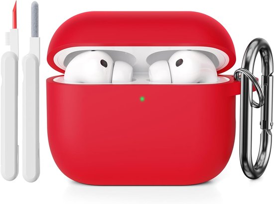 Hoes beschermhoes compatibel met AirPods Pro 3e generatie met reinigingsset, stootvaste zachte dunne beschermhoes case voor Airpods Pro 3 met Cleaner Kit en karabijnhaak, rood