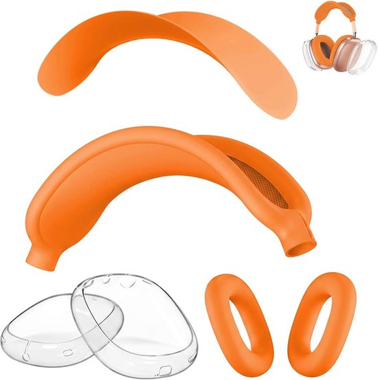 Hoes, compatibel met 4-in-1 beschermingsset met TPU-hoes en hoofdbandbescherming, krasbestendige en schokbestendige beschermhoes, papaya-oranje