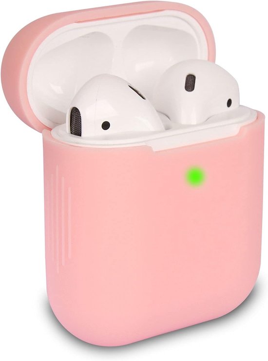hoes compatibel met AirPods 2 & 1, siliconen beschermhoes, hoes voor AirPods 2 & 1, led aan de voorkant zichtbaar, roze