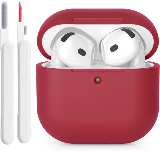 hoes compatibel met AirPods 4 2024, LED aan de voorkant, zachte siliconen volledige bescherming, schokbestendig hoesje voor AirPods 4e generatie met reinigingsset, bordeaux