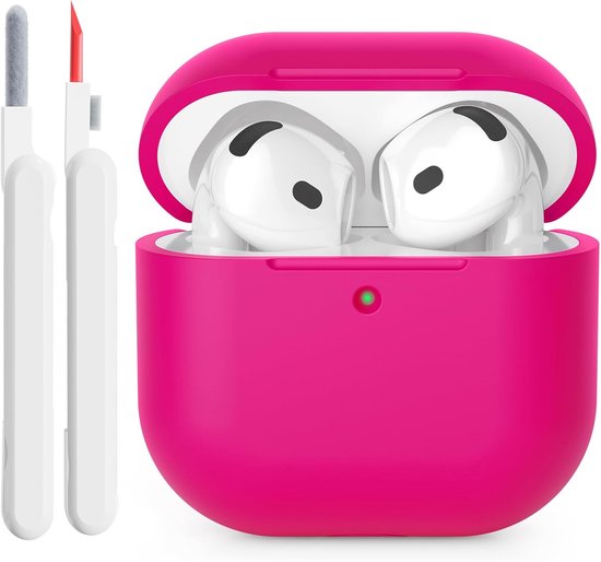 Hoes compatibel met AirPods 4 2024, LED aan de voorkant, zachte siliconen volledige bescherming, schokbestendig hoesje voor AirPods 4e generatie met reinigingsset, watermeloenrood