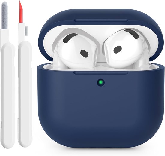 Hoes, compatibel met Airpods 4 2024, led aan de voorkant, zichtbaar, zachte siliconen volledige bescherming, schokbestendig hoesje voor AirPods 4e generatie, met reinigingsset,