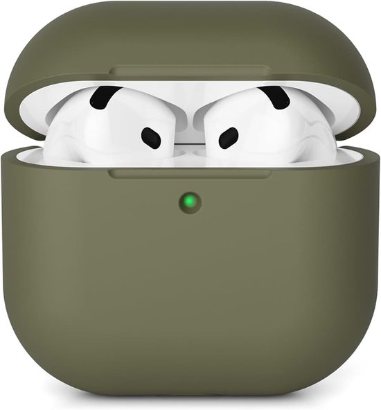 Hoes compatibel met AirPods 4 hoes case (2024), zachte siliconen stootvaste beschermhoes voor AirPods 4e generatie, case cover met volledige valbeveiliging, front-led zichtbaar, legergroen