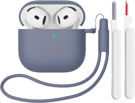 Hoes Compatibel met AirPods 4th Generation hoes (2024) met reinigingsset, Beschermend Siliconen hoesje voor Airpods 4, LED vooraan zichtbaar (Lavendel)