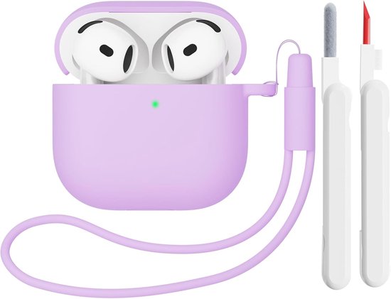 Hoes Compatibel met AirPods 4th Generation hoes (2024) met reinigingsset, Beschermend Siliconen hoesje voor Airpods 4, LED vooraan zichtbaar (Lichtpaars)