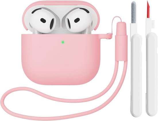 Hoes Compatibel met AirPods 4th Generation hoes (2024) met reinigingsset, Beschermend Siliconen hoesje voor Airpods 4, LED vooraan zichtbaar (Roze)