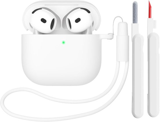 Hoes Compatibel met AirPods 4th Generation hoes (2024) met reinigingsset, Beschermend Siliconen hoesje voor Airpods 4, LED vooraan zichtbaar (Wit)