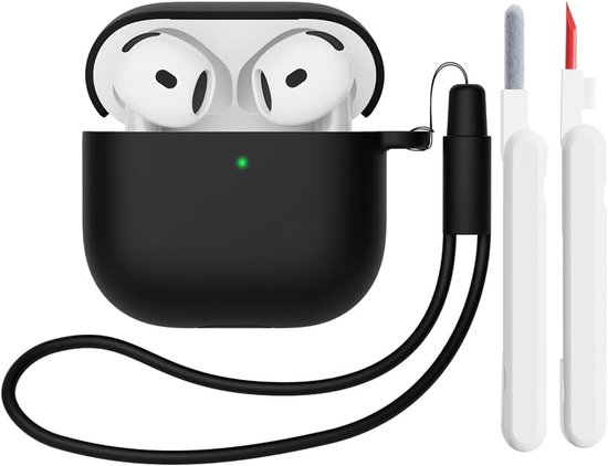 Hoes Compatibel met AirPods 4th Generation hoes (2024) met reinigingsset, Beschermend Siliconen hoesje voor Airpods 4, LED vooraan zichtbaar (zwart)