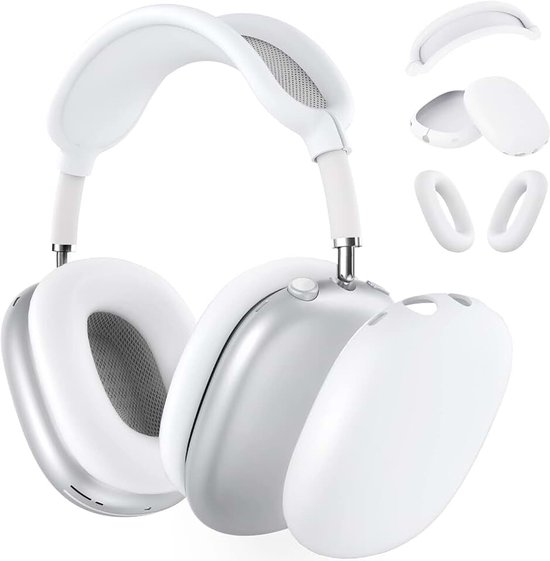 Hoes compatibel met AirPods Max anti-kras beschermhoes AirPods Max accessoires set met oorschelpen cover, oorkussens en hoofdband cover (siliconen wit)