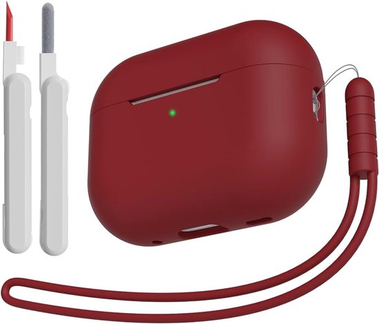 Hoes compatibel met AirPods Pro 2 (2023/2022/2019) met reinigingsset en ophangkoord, schokabsorberende zachte siliconen voor AirPods Pro 2e/1e generatie, wijnrood