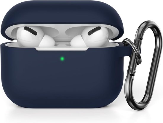 Hoes compatibel met Airpods Pro 2, zachte siliconen beschermhoes schokabsorberende beschermhoes voor Airpods Pro 2e generatie (2022) met karabijnhaak, LED aan de voorkant, blauw (Midnight Blue)