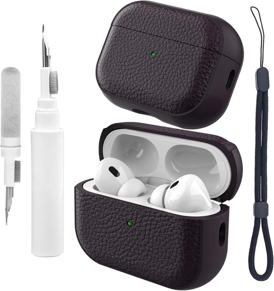 Hoes Compatibel met Airpods Pro 3, hoes met polsband, TPU-beschermhoes Compatibel met Airpods Pro 3e generatie met reinigingsset, textuur ontwerp, valbestendig, schokbestendig, paars