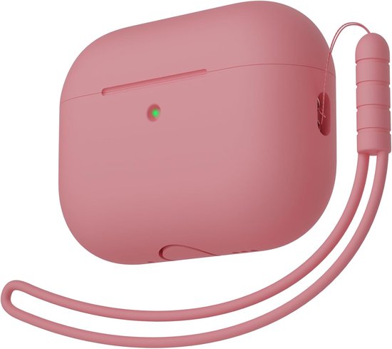 hoes compatibel met AirPods Pro 3e generatie, rondom bescherming, siliconen beschermhoes voor AirPods Pro 3 met trekkoord, zichtbare led aan de voorkant, roze (Bean Pink)