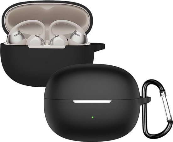 Hoes compatibel met SHOKZ OpenDots ONE, siliconen beschermhoes met sleutelhaak, zachte schokbestendige draagbare beschermhoes [draadloos opladen], zwart