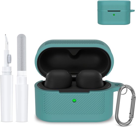 Hoes compatibel met Sony WF-1000XM6, zachte siliconen beschermhoes, set met sleutelhanger en reinigingsstift, schokbestendig, krasbestendig, stofdicht, volledige bescherming voor draadloze