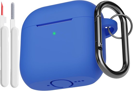 Hoes compatibel voor AirPods 4e generatie met reinigingsset, zachte siliconen full body schokabsorberende beschermhoes voor Airpods 4 2024 met reinigingspen en karabijnhaak, blauw