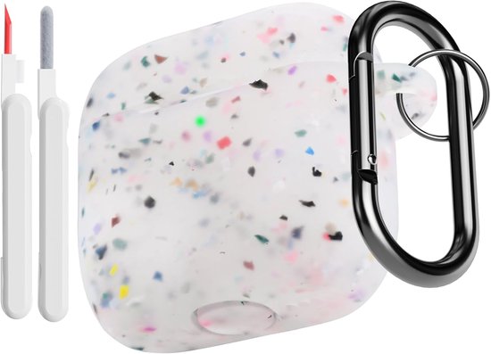 Hoes compatibel voor AirPods 4e generatie met reinigingsset, zachte siliconen full body schokabsorberende beschermhoes voor Airpods 4 2024 met reinigingspen en karabijnhaak, bloemen