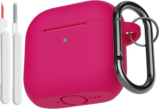 Hoes compatibel voor AirPods 4e generatie met reinigingsset, zachte siliconen full body schokabsorberende beschermhoes voor Airpods 4 2024 met reinigingspen en karabijnhaak, watermeloenrood