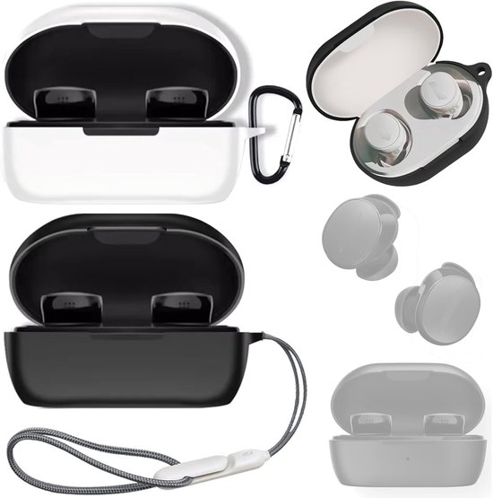 Hoes Cover voor Bose QuietComfort oordopjes, beschermhoes + koord, siliconen cover beschermer accessoires voor Bose QuietComfort, 2 stuks (zwart+wit)