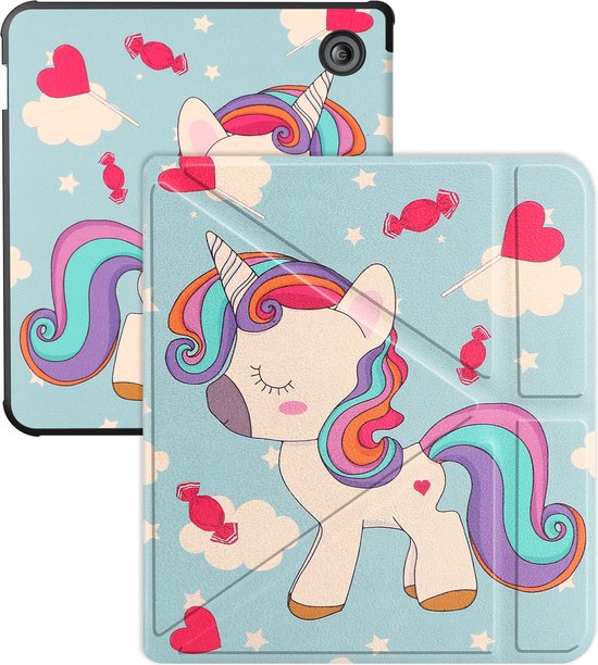 Hoes Geschikt voor Kobo Libra Colour Hoesje Bookcase Cover Hoes Trifold - Hoesje Geschikt voor Kobo Libra Colour Hoes Cover Case - Eenhoorn van Case2go