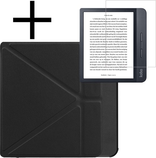 Hoes Geschikt voor Kobo Libra H2O Hoesje Bookcase Cover Book Case Hoes Sleepcover Trifold Met Screenprotector - Zwart van MMOBIEL
