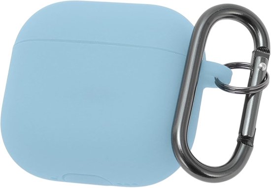 Hoes voor AirPod 4, siliconen beschermhoes voor AirPod 4, stootvaste hoes voor AirPod 4e generatie met karabijnhaak, front-led, zichtbaar, hemelsblauw