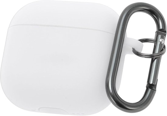 Hoes voor AirPod 4, siliconen beschermhoes voor AirPod 4, stootvaste hoes voor AirPod 4e generatie met karabijnhaak, front-led, zichtbaar, wit