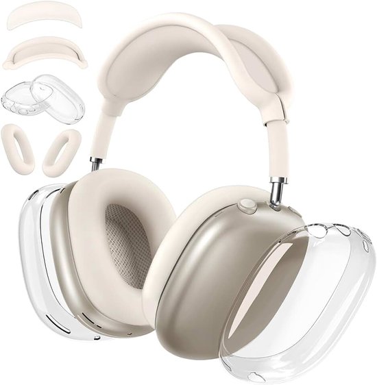Hoes voor Airpod Max hoofdtelefoon, anti-kras oorkussentje, hoesje/oorschelpenhoes/hoofdband cover voor Airpod Max, 3-in-1 accessoires, beschermhoes voor Airpods Max (TPU Beige)