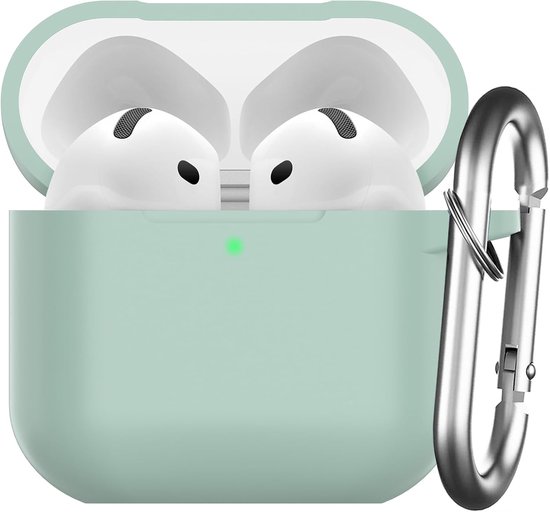 Hoes voor AirPods 4 2024, beschermende siliconen Case voor AirPods 4e 2024 Skin Front LED zichtbare siliconen cover met karabijnhaak, Cloud Grey
