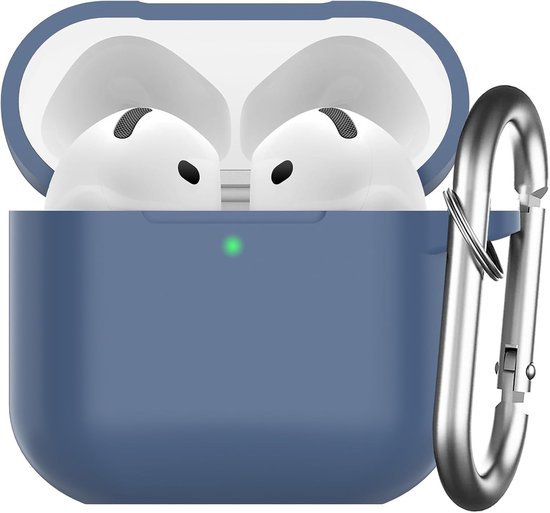 hoes voor AirPods 4 2024, beschermende siliconen Case voor AirPods 4e 2024 Skin Front LED zichtbare siliconen cover met karabijnhaak, Middernachtblauw