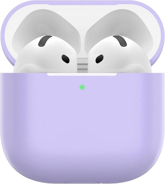 Hoes voor Airpods 4, dun beschermend Silicone Case voor AirPods 4th 2024 (USB-C) Skin Front LED zichtbaar siliconen hoesje, Lavendel