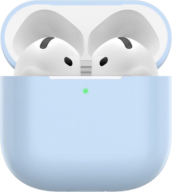 Hoes voor Airpods 4, dun beschermend Silicone Case voor AirPods 4th 2024 (USB-C) Skin Front LED zichtbaar siliconen hoesje, Lichtblauw