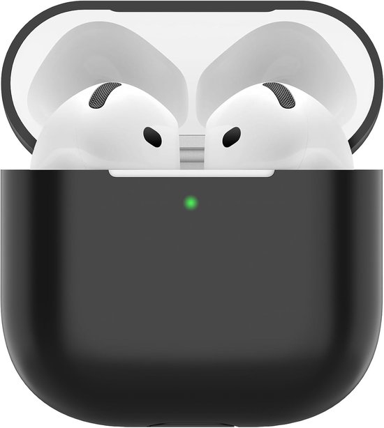 Hoes voor Airpods 4, dun beschermend Silicone Case voor AirPods 4th 2024 (USB-C) Skin Front LED zichtbaar siliconen hoesje, Zwart