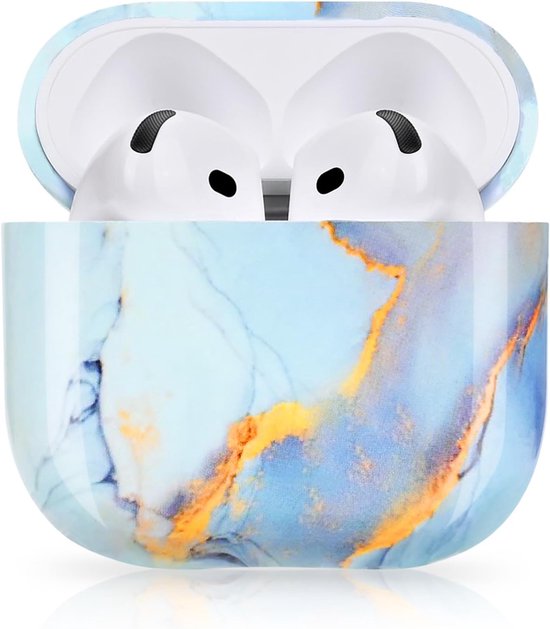 Hoes voor Airpods 4, marmer airpods 4e generatie case harde PC beschermhoes met marmerpatroon ultradunne volledige bescherming stootvast voor AirPods 4 blauw