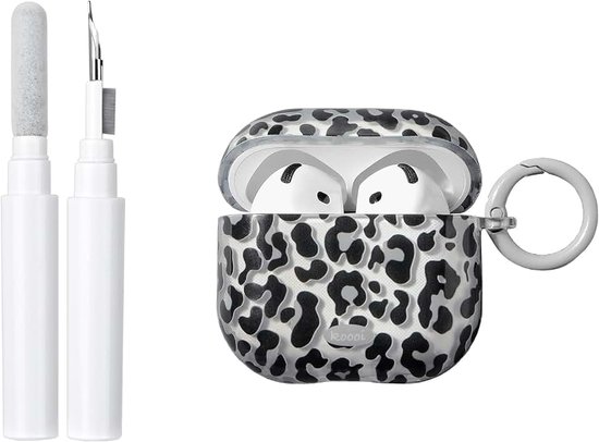 Hoes voor AirPods 4 met reinigingsset, schattige transparante luipaardprint hoes TPU beschermhoes met sleutelhanger vrouwen meisjes, voor Airpods 4e generatie - zwart luipaard