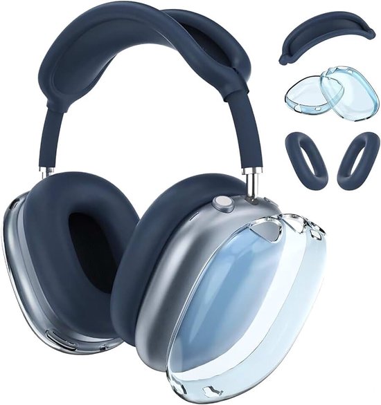 Hoes voor AirPods Max Hooftelefoons van MMOBIEL – Transparant Zacht TPU Oorschelp/Siliconen Oorkussens/Hoofdband Beschermhoes – Anti-Kras Beschermer – Blauw