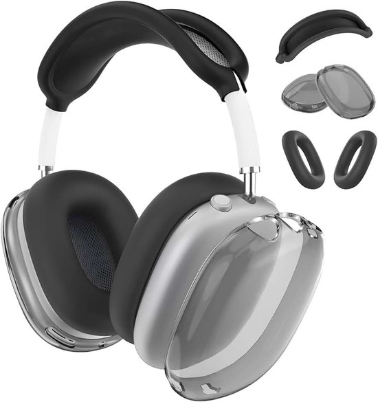 Hoes voor AirPods Max Hooftelefoons van MMOBIEL – Transparant Zacht TPU Oorschelp/Siliconen Oorkussens/Hoofdband Beschermhoes – Anti-Kras Beschermer – Zwart