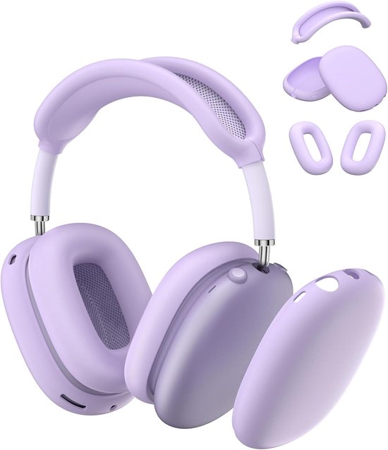 Hoes voor Airpods Max koptelefoon, USB-C/Lightning, AirPods Max, accessoires, oorkussenhoes/oorschelphoes/hoofdband, zachte siliconen hoes (viooltje)