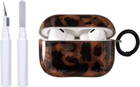 Hoes voor AirPods Pro 2/Pro met reinigingsset, schattig, esthetisch, amberbruin, patroon, design, stootvaste sleutelhanger, afdekking, zachte hoofdtelefoon, telefoonhoes - bruin