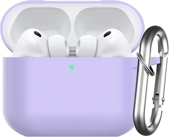 hoes voor AirPods Pro 3 2025, beschermende siliconen Case voor Air Pods Pro 3 Skin Front LED zichtbare siliconen cover met karabijnhaak, Lavendel
