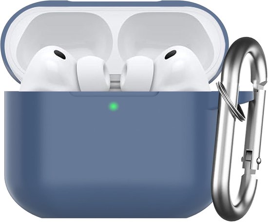 hoes voor AirPods Pro 3 2025, beschermende siliconen Case voor Air Pods Pro 3 Skin Front LED zichtbare siliconen cover met karabijnhaak, Middernachtblauw