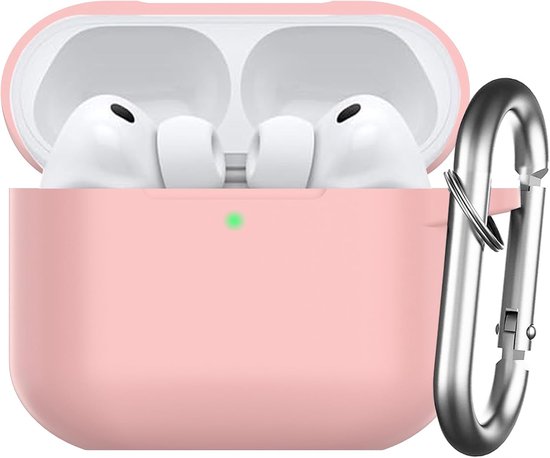 Hoes voor AirPods Pro 3 2025, beschermende siliconen Case voor Air Pods Pro 3 Skin Front LED zichtbare siliconen cover met karabijnhaak, Roze