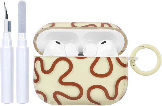 Hoes voor AirPods Pro 3 met reinigingsset, retro geometrisch bloemenpatroon hoes voor hoofdtelefoon, stootvaste en krasbestendige IMD beschermhoes met sleutelhanger, voor vrouwen en meisjes