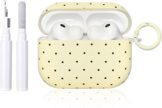 Hoes voor AirPods Pro 3 met Schoonmaakset, Schattig Modieus Polka Dot Esthetisch Design, Anti-schok Sleutelhangers Cover Zacht Etui - Geel Zwart