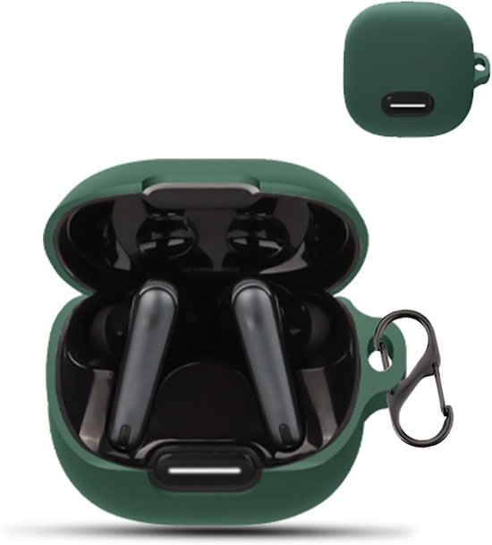 Hoes voor Anker Soundcore Liberty 4 NC Wireless Headphones, daunke zachte siliconen beschermhoes, huidvriendelijk etui met karabijnhaak, volledige bescherming, groen