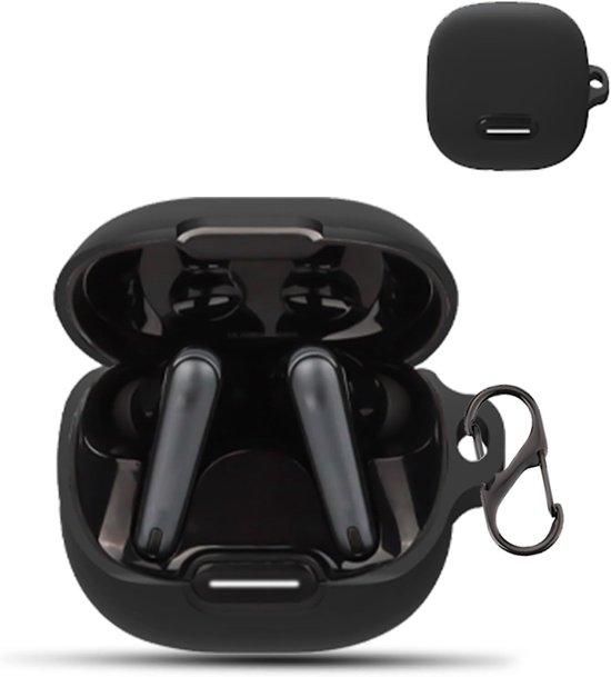 Hoes voor Anker Soundcore Liberty 4 NC Wireless Headphones, daunke zachte siliconen beschermhoes, huidvriendelijk etui met karabijnhaak, volledige bescherming, zwart