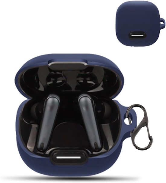 Hoes voor Anker Soundcore Liberty 4 NC Wireless Headphones, zachte siliconen beschermhoes, huidvriendelijk etui met karabijnhaak, volledige bescherming, blauw