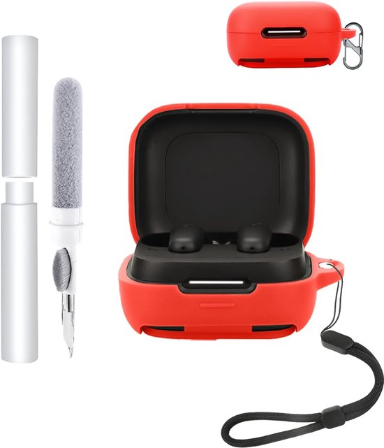 Hoes voor Anker Soundcore P31i Open-Ear hoofdtelefoon - schokbestendig, waterdicht, zacht en duurzaam, met koord, sleutelhanger en reinigingsgereedschap, rood