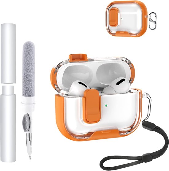 Hoes voor Apple AirPods Pro 3 / Pro3 oordopjes, zachte TPU + PC Clear Cover, met beugelfunctie, waterdicht, schokbestendig, gemakkelijk te dragen, met sleutelkoord & sleutelhanger